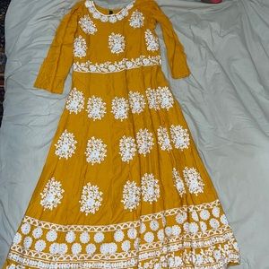 Beautiful long mustard color and white dress